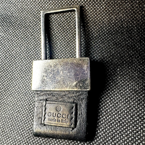 Gucci Key Ring/ Bag Charm Leather & Silver Rare Collector Accessory Vintage - Picture 1 of 6